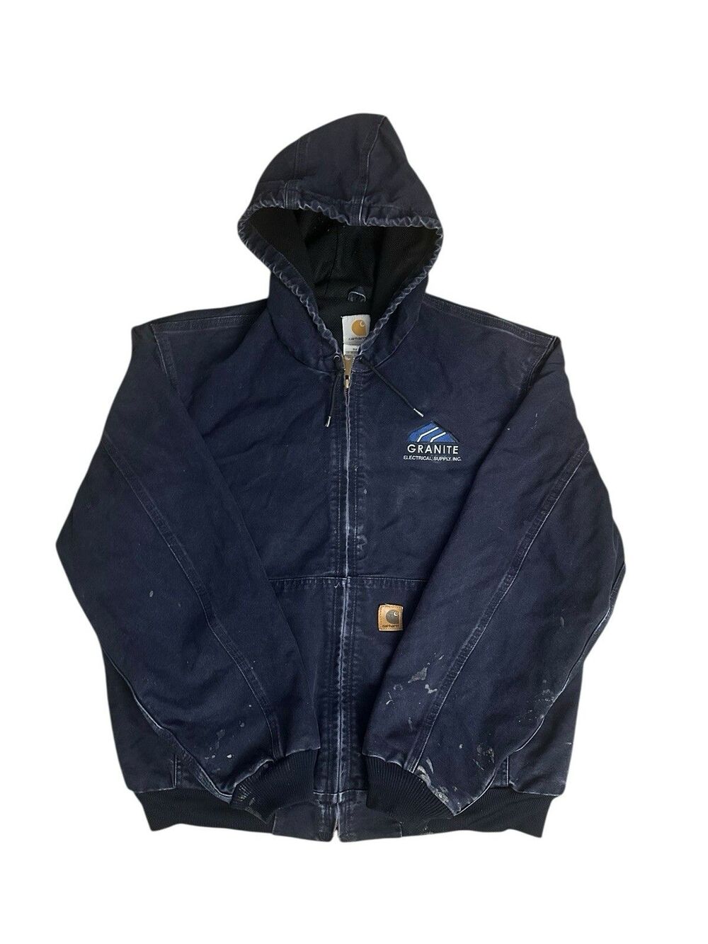 Carhartt J25 MDT Navy Blue Hooded Jacket XL Distressed Grunge Embroidered Vtg